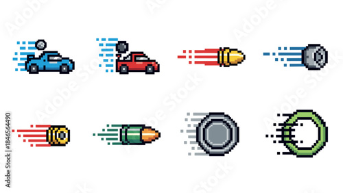 Retro pixel art racing and projectiles collection