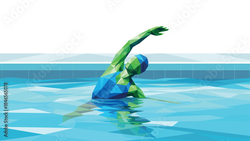Low poly swimmer in pool: geometric art depicting athletic elegance and motion