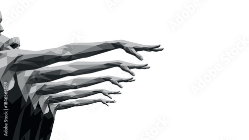 Low poly silhouette of extended arms in contemporary geometric design