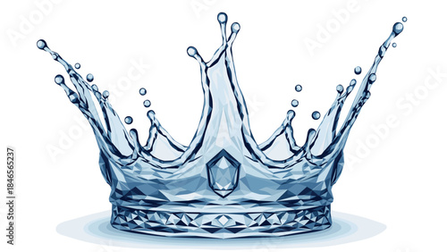 Elegant water crown splash with crystal 3d effect in blue tones