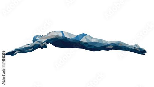 Abstract geometric swimmer in dive pose with low poly design