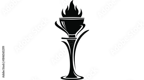 A striking black torch design elegantly shaped with a prominent flame presented as a silhouette