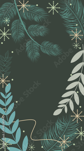 Print Winter_Botanical_Background_poster_Snowflakes_Leaf_Illustrations_for_mobile_wallpaper