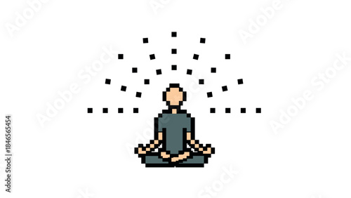Pixel art meditating figure with geometric pattern for mindfulness and digital design
