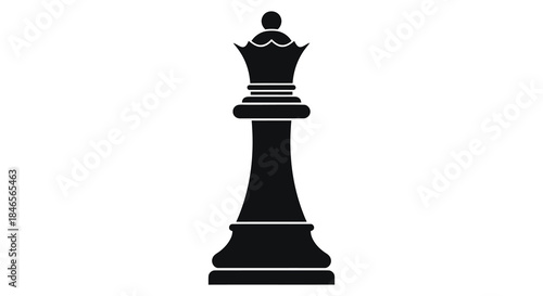 A striking black chess queen piece displayed prominently against a plain white background silhouette