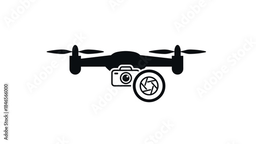 Silhouette of drone with camera: modern aerial photography symbol