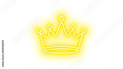 Stunning bright yellow neon crown outline glowing vibrantly against a clean white background perfect for royal themes