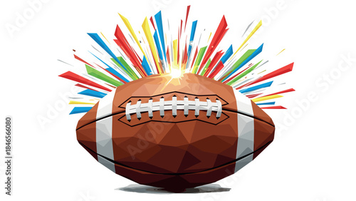 Colorful geometric american football with vibrant explosive background