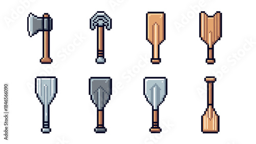 Pixel art medieval weapons and tools collection