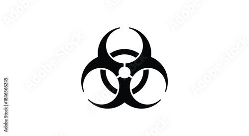 A striking black biohazard symbol against a clean white backdrop a bold graphic silhouette
