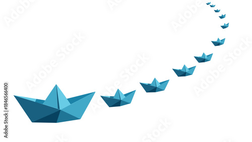Origami paper boats in perspective