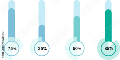 Set of progress bar indicators with percentage values modern flat design elements for data visualization and UI design isolated on white Background