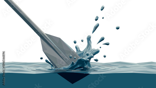 Low poly paddle splash in tranquil water surface