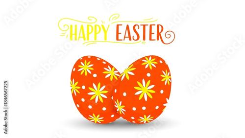 Vibrant orange decorated Easter eggs with cheerful yellow flower design and Happy Easter greeting text