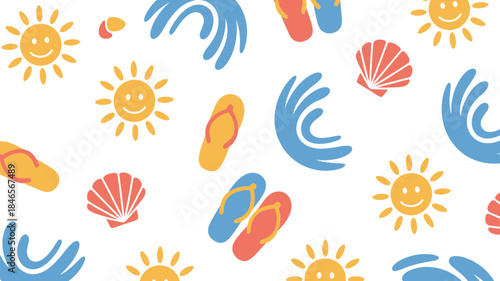 Vibrant summer icons on white background for lively design projects