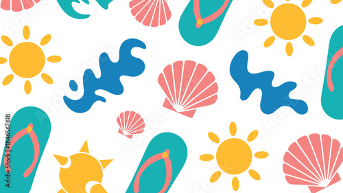 Vibrant summer beach icons on white background