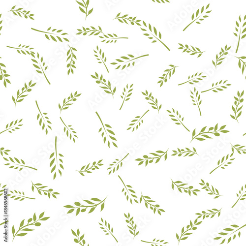 Seamless olive branches pattern in flat minimalistic style. Repeating botanical background with olive leaves and olives, designed as a clean modern vector pattern