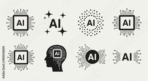 Artificial intelligence icons set with various designs and symbols representing ai technology and digital intelligence