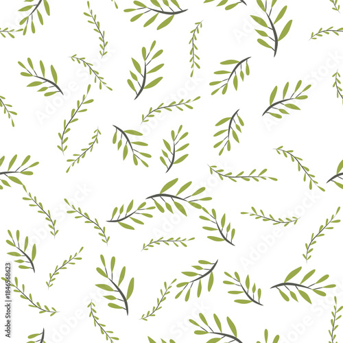 Seamless olive branches pattern in flat minimalistic style. Repeating botanical background with olive leaves and olives, designed as a clean modern vector pattern