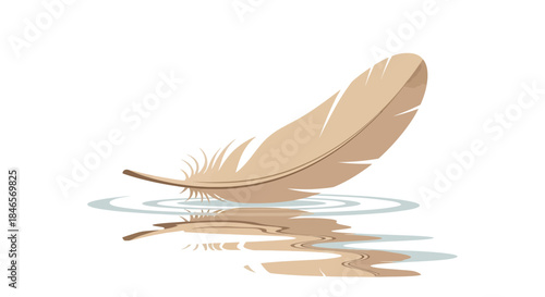 A Delicate Feather Floating Gently on Water with Reflective Ripples Creating Tranquility