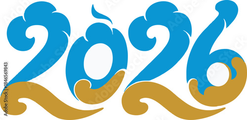Ornate 2026 New Year Typography with Traditional Thai Kanok Pattern