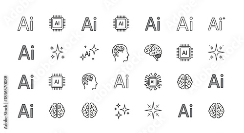 Collection of various icons representing artificial intelligence and machine learning concepts