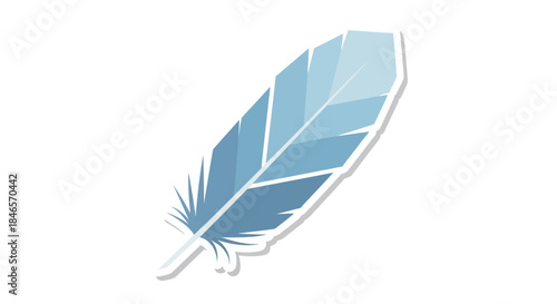 Stylized light blue feather graphic with geometric pattern isolated on white background