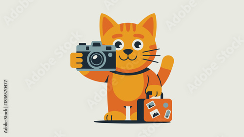 Cute cat photographer with camera and case