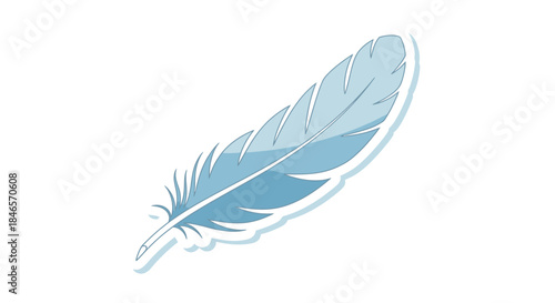 Stylized light blue feather illustration on clean white background with soft shadow