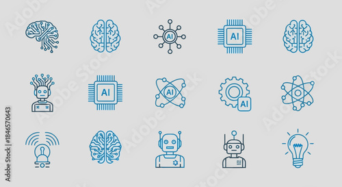 Collection of icons representing artificial intelligence, robotics, and technology concepts