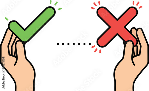 Making important decisions about correct approval or incorrect disapproval with checkmark and cross