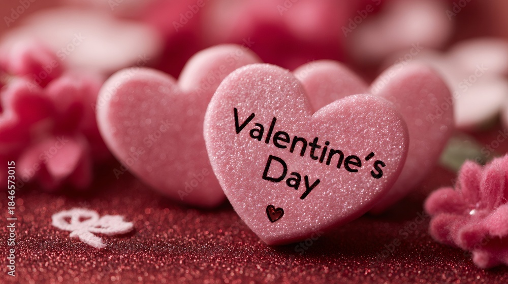 Obraz premium Pink valentine's day heart candies on glitter surface