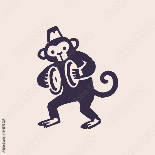 Cymbal monkey toy minimalist bold line sketch vector illustration