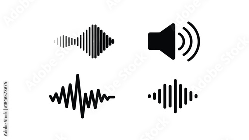 Sound Wave and Volume Icons Audio Signal Symbols
