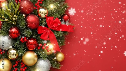 Wallpaper Mural Christmas decoration border with red background copy space design Torontodigital.ca