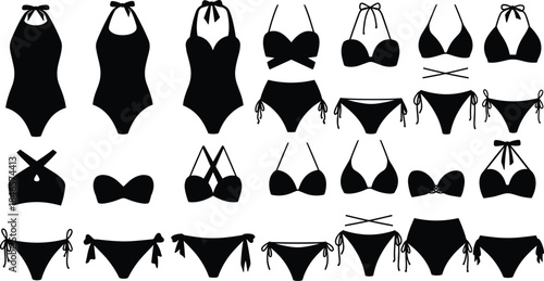 Women swimwear and lingerie silhouettes collection for fashion and apparel design
