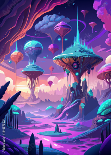 Otherworldly Alien Landscape with Surreal Cosmic Elements