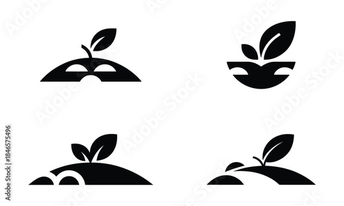 Growing plant icons set, sprout and seedling stages, agriculture and eco growth symbols
