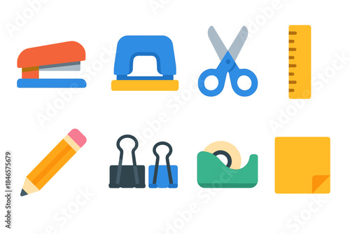 Office Supplies Flat Icons Set
