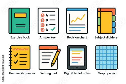 Educational and office supply icons set