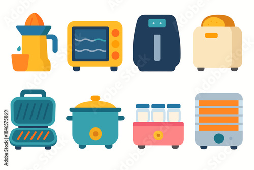 Kitchen appliances flat vector icons set