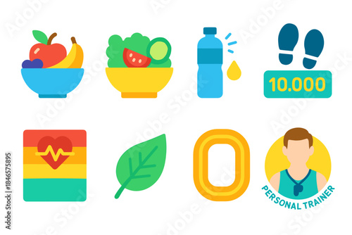 Health and fitness flat icons set