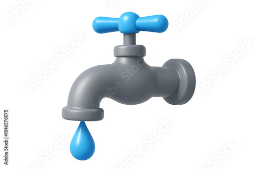 Realistic 3D Render of Metal Tap with Dripping Water Drop Isolated on Transparent Background for Utility Bills Leakage and Saving Resources Design