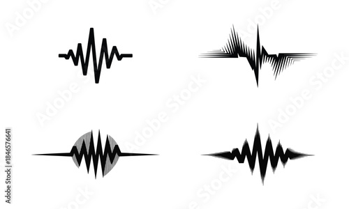 Sound wave icons set, audio signal and music waveform symbols, voice and frequency illustration
