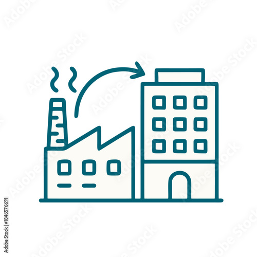 Icon "Adaptive Reuse Architecture" - An old factory building transformed into apartments/an entertainment venue.