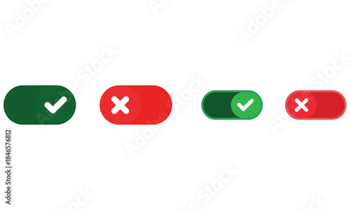 Check mark and cross toggle buttons, yes and no confirmation icons, approval and rejection UI elements
