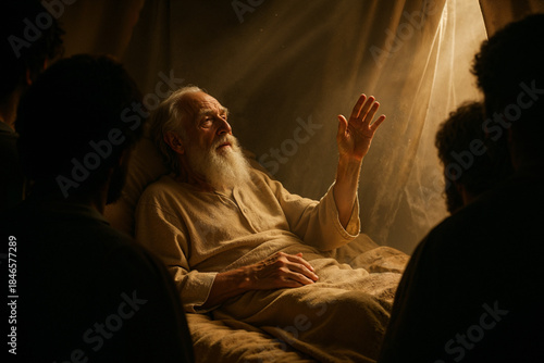 Jacob Giving His Final Blessing to His Sons in a Golden Tent Light