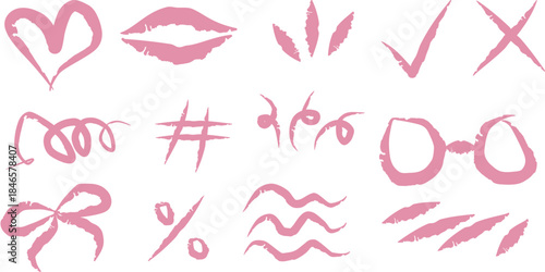 Hand Drawn Pink Feminine Doodle Vector Set
