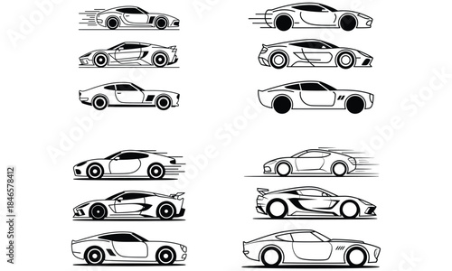 Sports car speed motion silhouettes showing fast vehicle movement and acceleration
