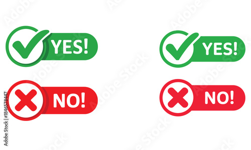 Yes and No icons with green check mark and red cross symbols for approval and rejection
